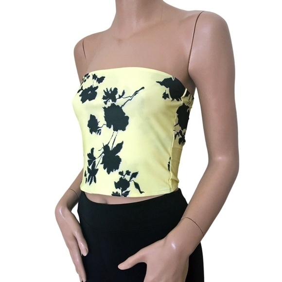 πΈ Nordstrom Open Edit Yellow and Black Floral Bandeau Top Cropped Tank NWOT - Picture 4 of 12